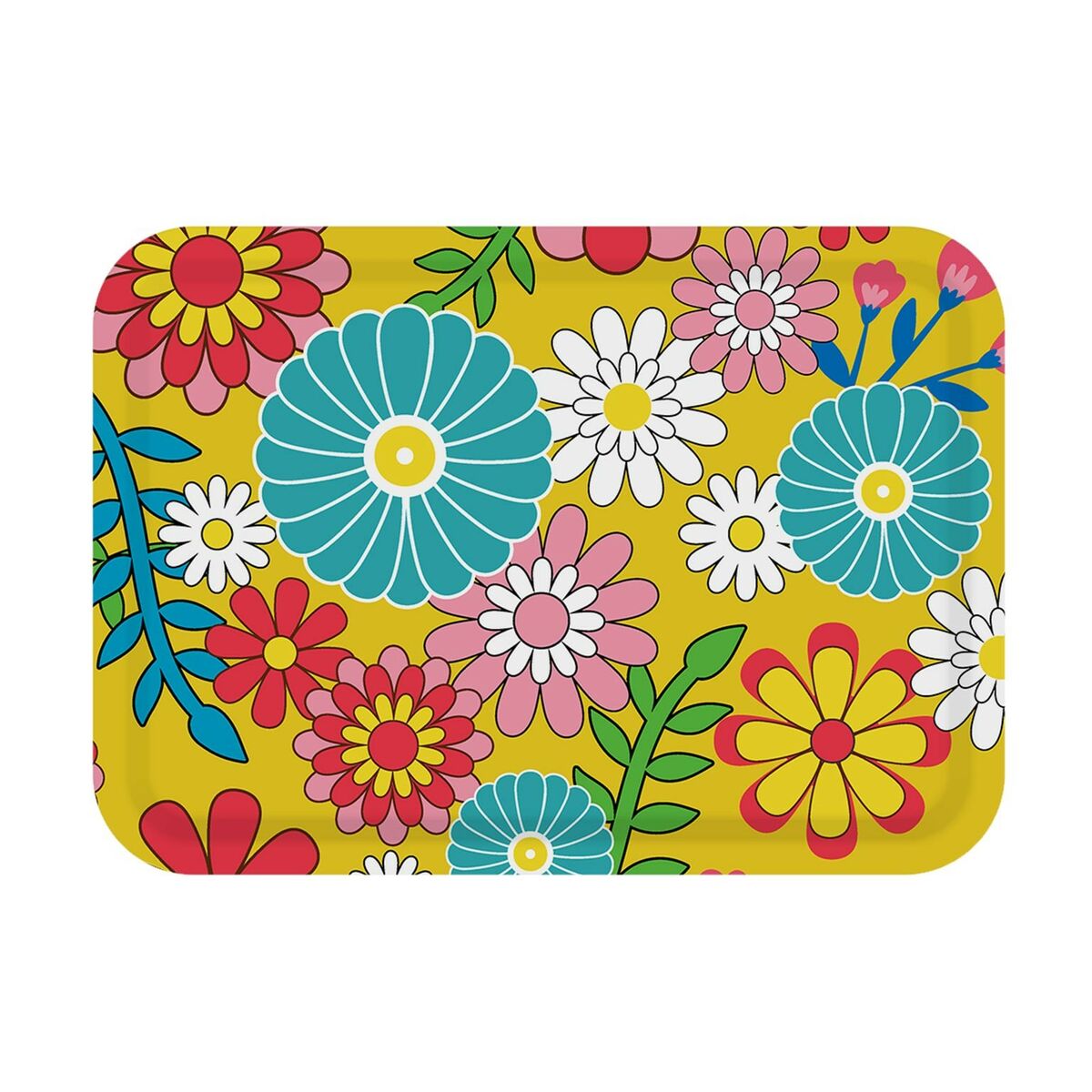 Vassoio Versa Giallo Polietilene RPET Fiori 27 x 2,2 x 38 cm
