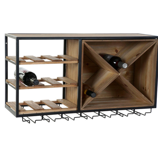 Portabottiglie DKD Home Decor 80 x 24 x 44 cm Abete Naturale Nero Metallo Marrone Legno MDF