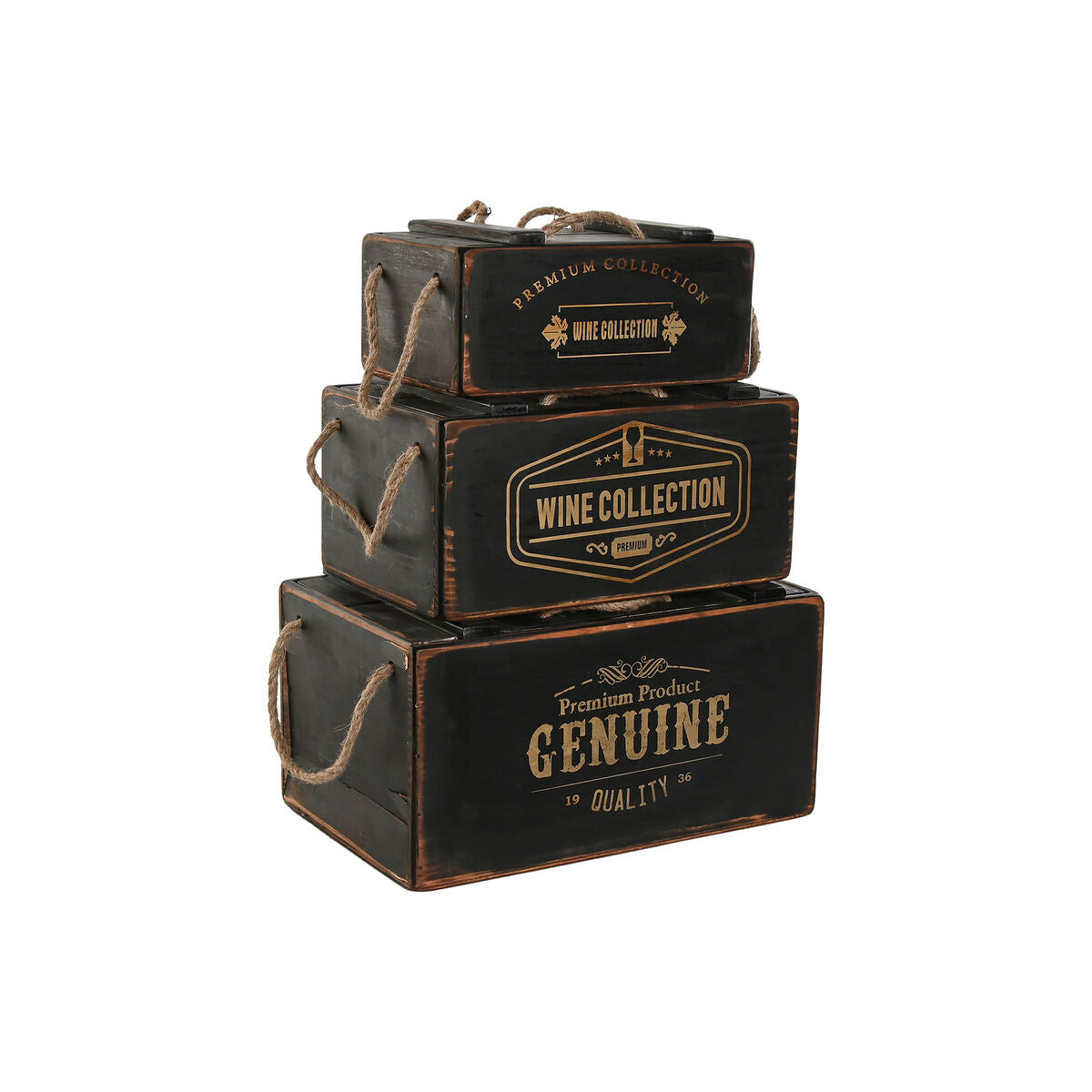 Scatole per conservare Home ESPRIT Nero Legno di abete 38 x 24 x 20 cm 3 Pezzi