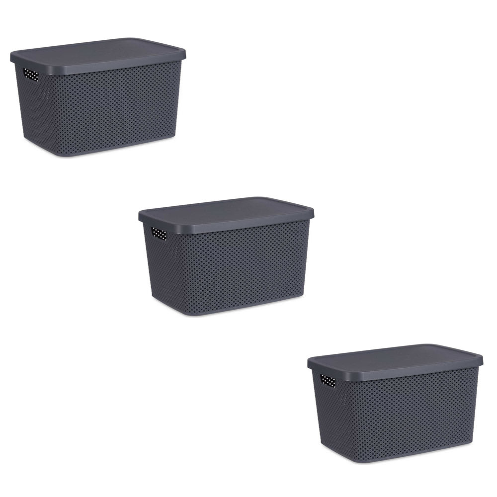 Scatola portaoggetti con coperchio Antracite Plastica (28 x 22 x 39 cm) - 3 pezzi