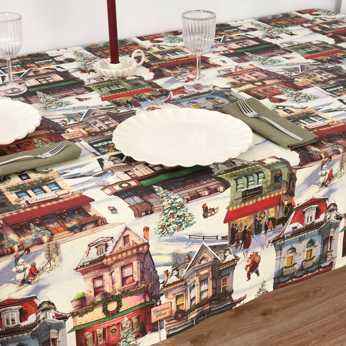 Tovaglia in resina antimacchia Mauré Christmas City 200 x 140 cm