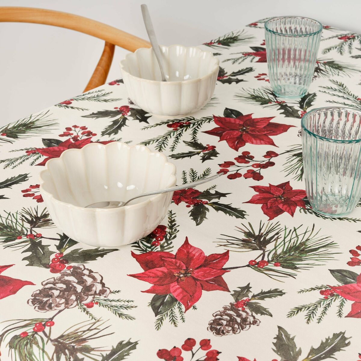 Tovaglia in resina antimacchia Mauré Christmas Flowers 140 x 140 cm