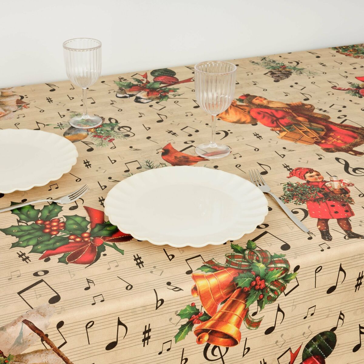 Tovaglia in resina antimacchia Mauré Christmas Sheet Music 140 x 140 cm