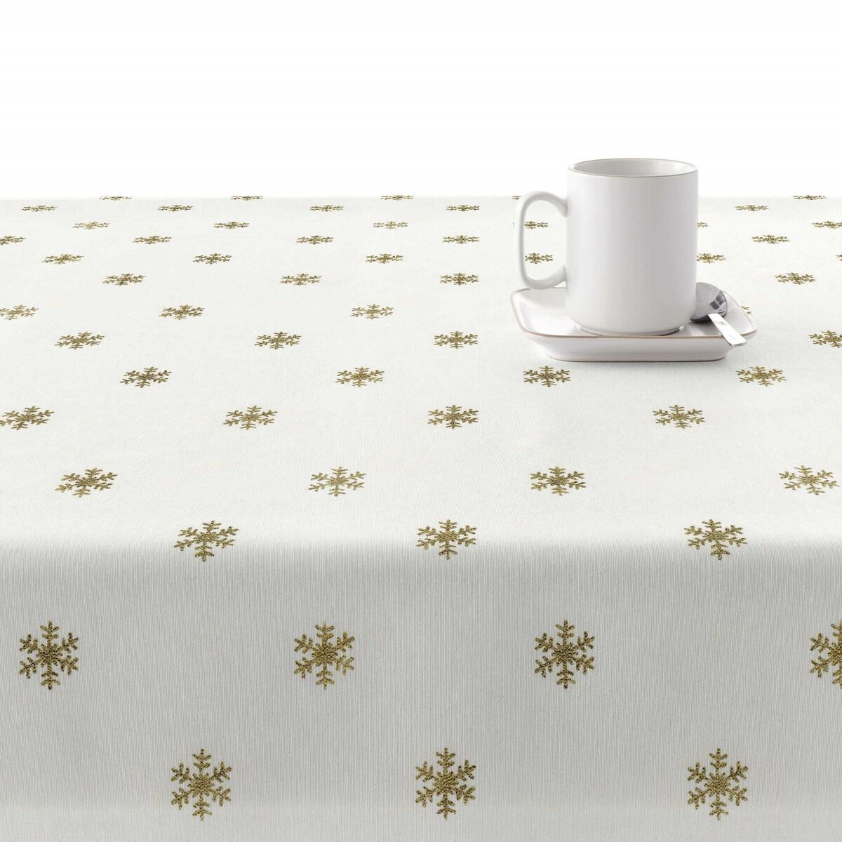 Tovaglia in resina antimacchia Mauré Snowflakes Gold 140 x 140 cm