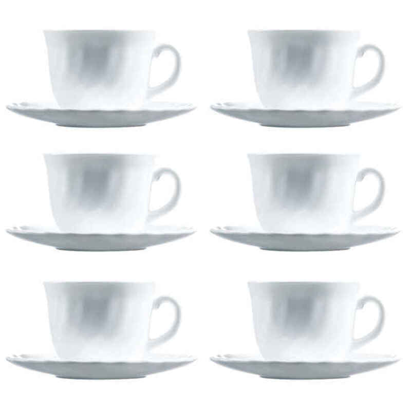 Set di Tazze e Piatti Luminarc Trianon (6 pezzi) Bianco Vetro 22 cl