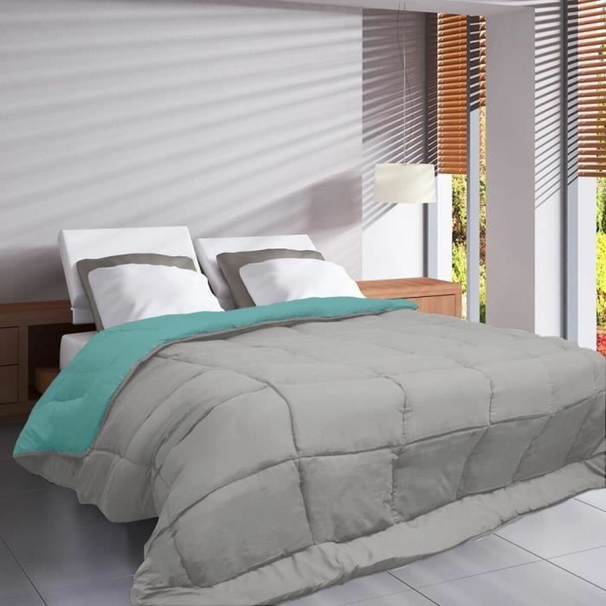 Piumino Letto Poyet Motte Grigio Azzurro 220 x 240 cm 200 g/m²