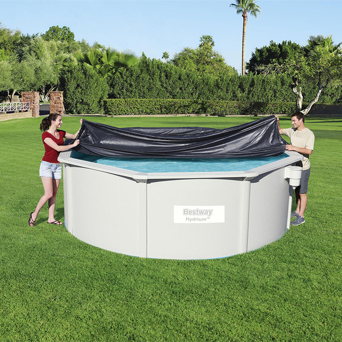 Copertura per piscina Bestway Ø 401 cm Nero Grigio