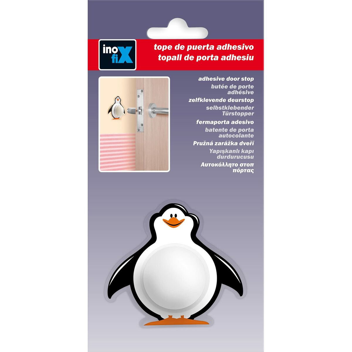 Arresto Inofix Porte Pinguino Adesivo Bianco/Nero PVC