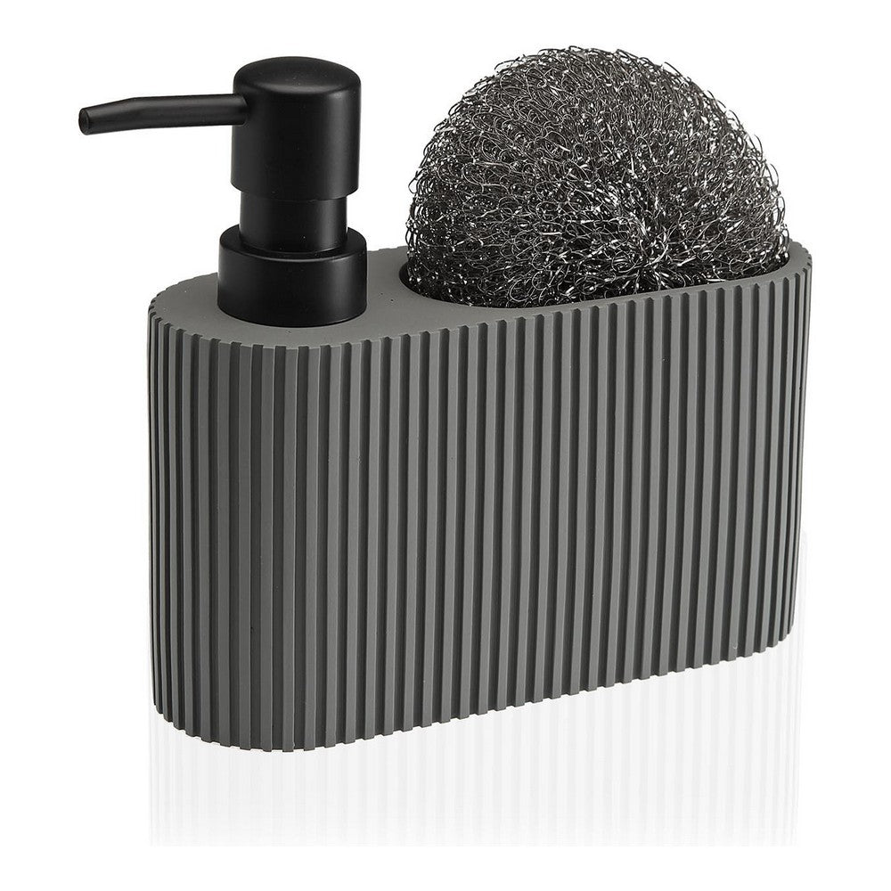 Dispenser di Sapone 2 in 1 per Lavandino Grigio Resina Ceramica