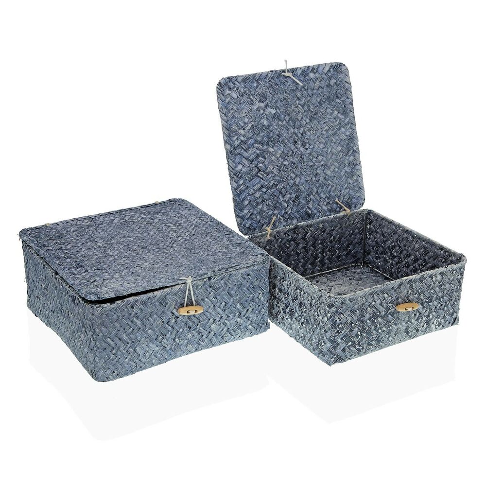 Set di Cestini Versa Azzurro Con coperchio Alghe marine (2 pezzi)