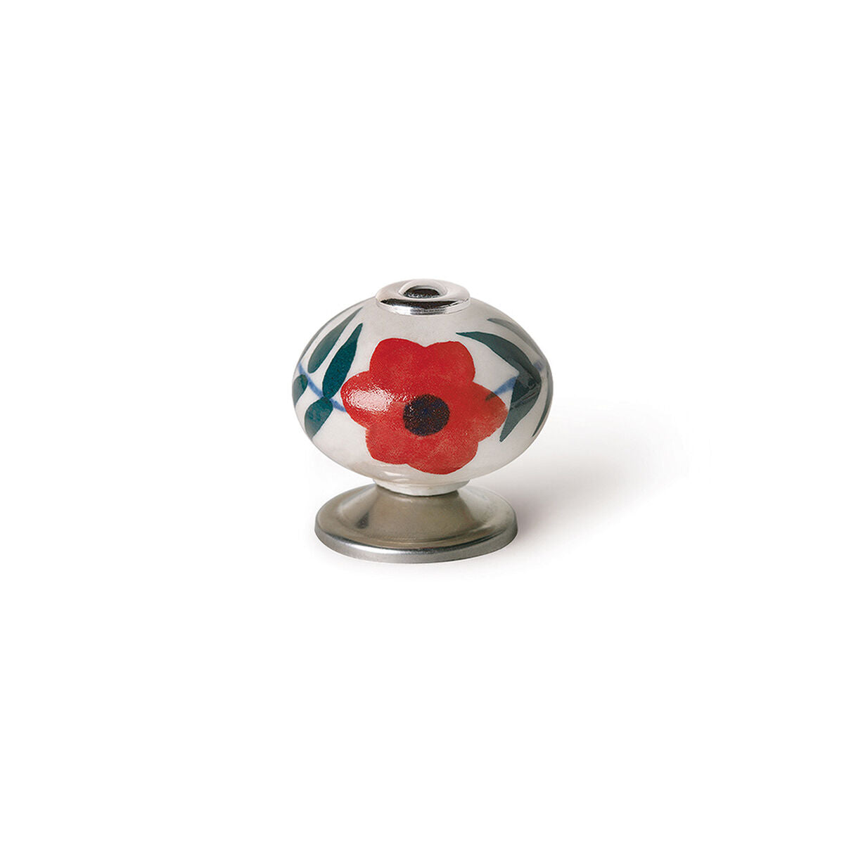 Pomo Rei e500 Rotondo Rosso Fiore Porcellana Metallo 4 Unità (Ø 40 x 36 mm)