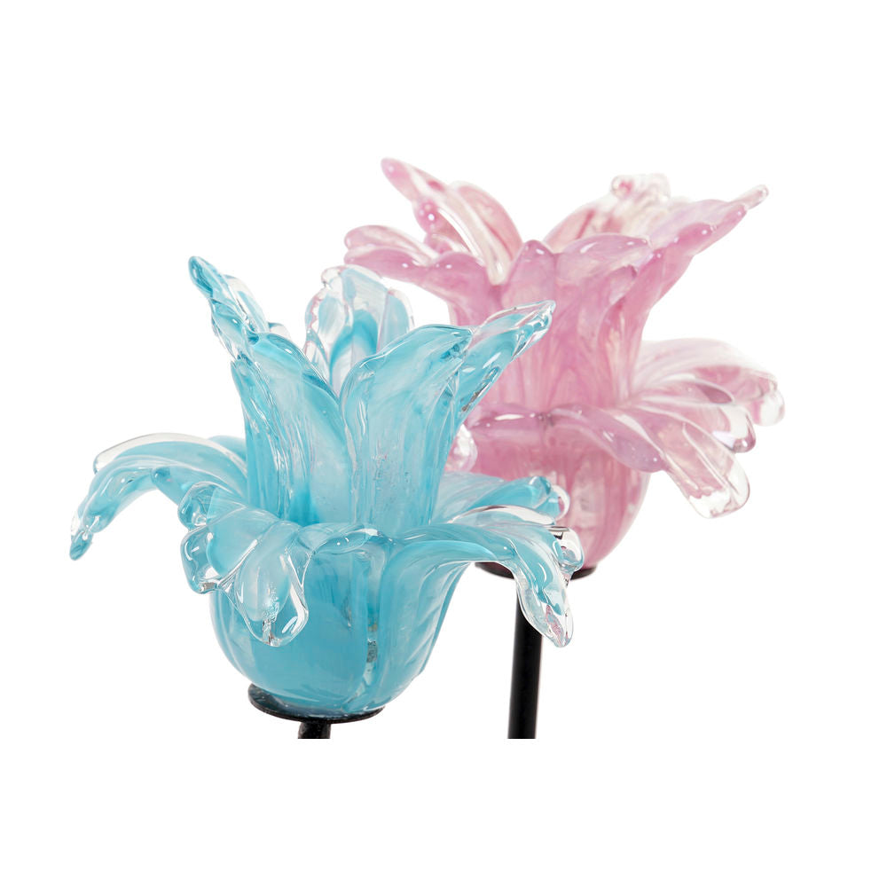 Portacandele DKD Home Decor Metallo Vetro Fiore (12 x 12 x 24 cm) (2 pezzi)