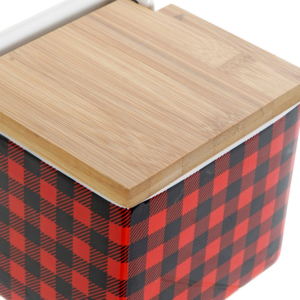 Portasale con Coperchio DKD Home Decor Nero Rosso Bambù Dolomite (750 ml)