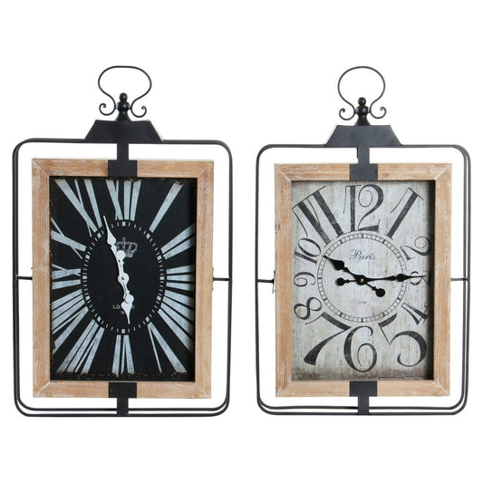 Orologio da Parete DKD Home Decor Cottage Nero Beige Ferro Legno MDF (2 pezzi) (46 x 6 x 75 cm)