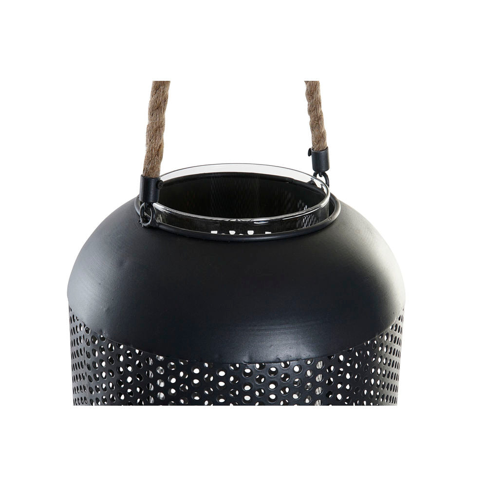Portacandele DKD Home Decor Nero Metallo Corda (22 x 22 x 63 cm)