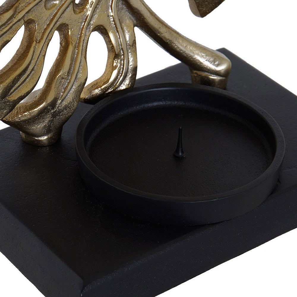 Portacandele DKD Home Decor 8424001832798 Foglio Nero Dorato Alluminio Foglia della pianta (20 x 11 x 26 cm) (20 cm) (20 x 11 cm