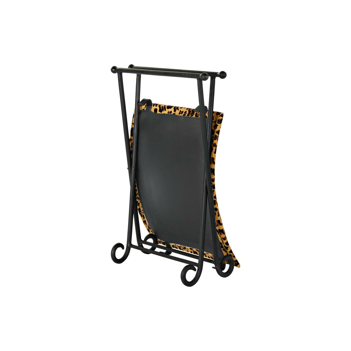 Poggiapiedi DKD Home Decor Nero Metallo Marrone Pelle Leopardo (55 x 45 x 41 cm)