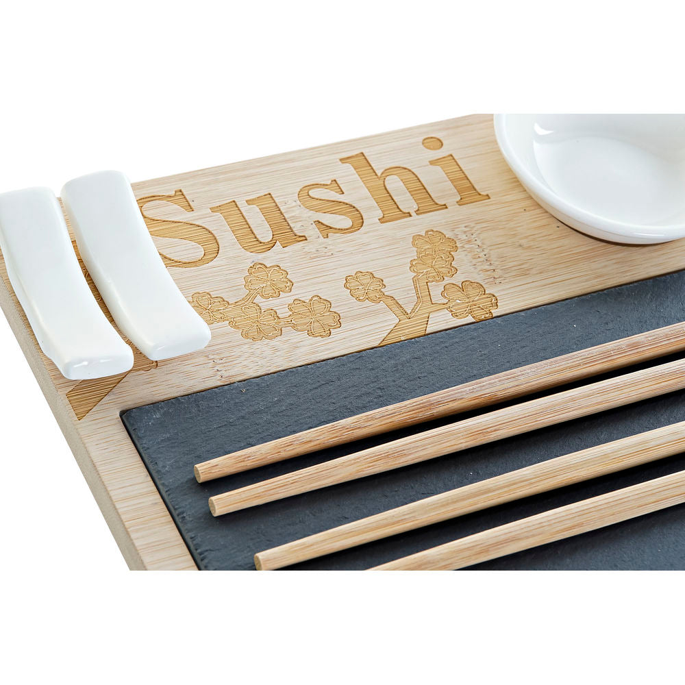 Set per Sushi DKD Home Decor PC-186227 Naturale Nero Lavagna Bianco Bambù (28.5 x 18.5 x 2.6 cm) (6 x 1,5 x 1,5 cm) (1,5 x 1,5 x