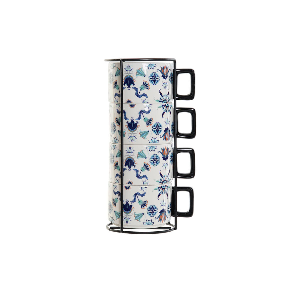 Set di Tazze da Caffè DKD Home Decor Azzurro Metallo Bianco Dolomite Piastrella (13 x 9,5 x 6,5 cm) (4 pezzi) (260 ml)