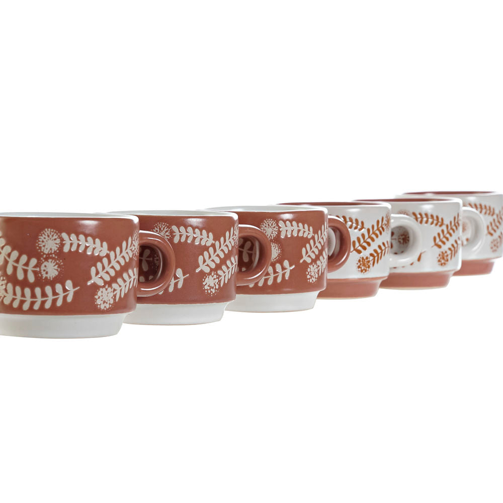 Set di Tazze da Caffè DKD Home Decor Terracotta Bianco Gres (9 x 6.5 x 5 cm) (6 pezzi) (24,5 cm) (90 ml)