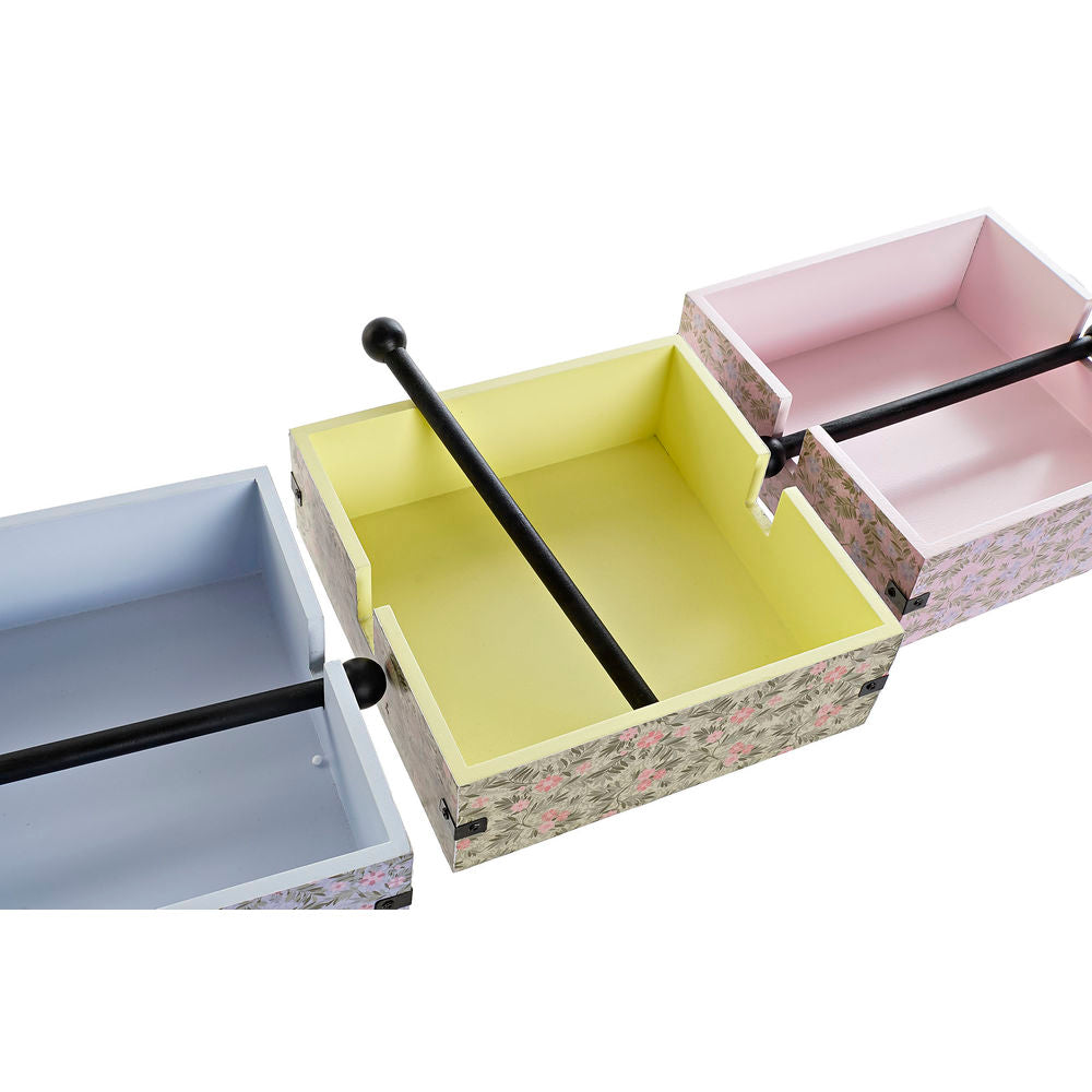 Portatovagliolo DKD Home Decor Fiori Azzurro Verde Rosa Metallo Legno MDF (3 pezzi)