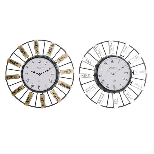 Orologio da Parete DKD Home Decor Vetro Argentato Dorato Ferro (40 x 6.4 x 40 cm) (2 pezzi)