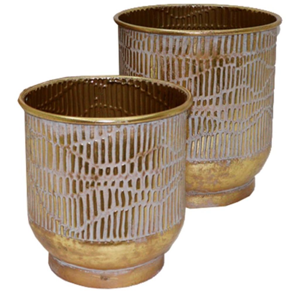 Vaso DKD Home Decor Dorato Metallo (2 pezzi) (28 x 28 x 30 cm)