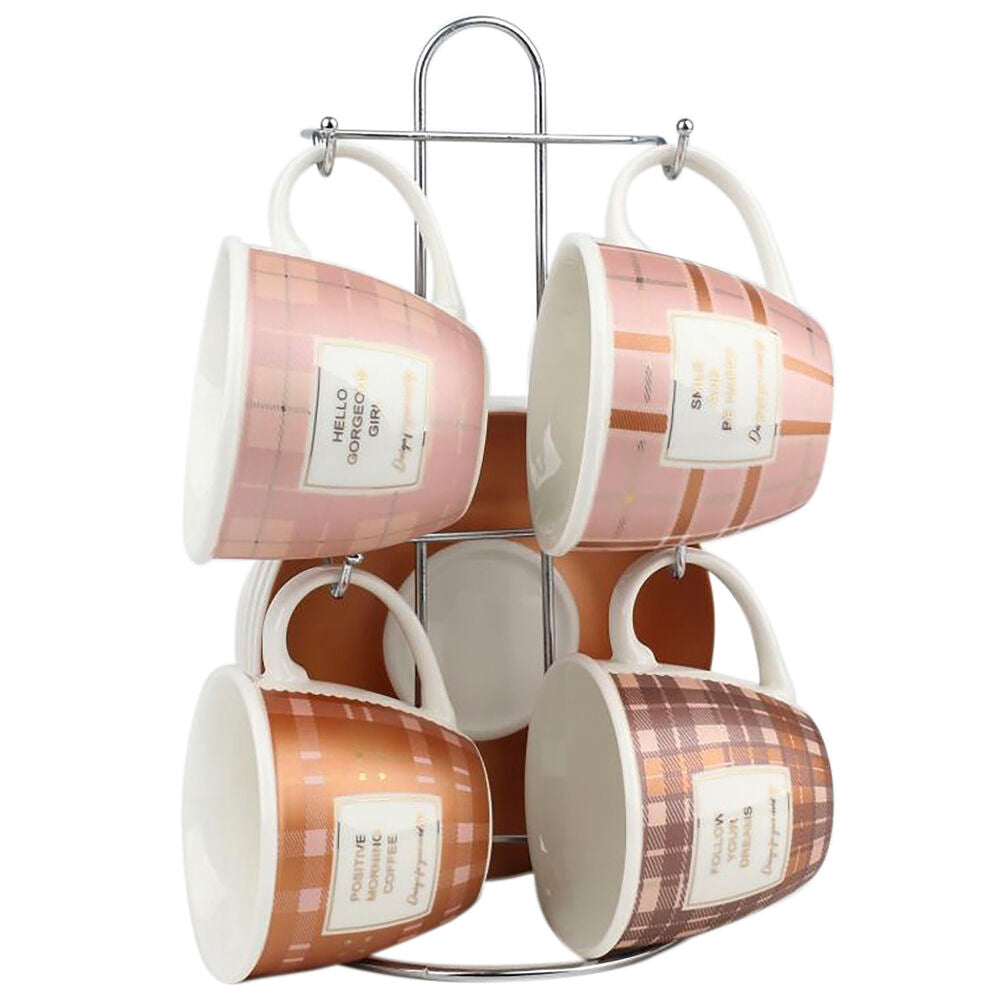 Set di Tazze da Caffè DKD Home Decor Rosa Marrone Porțelan Bone China (210 ml)