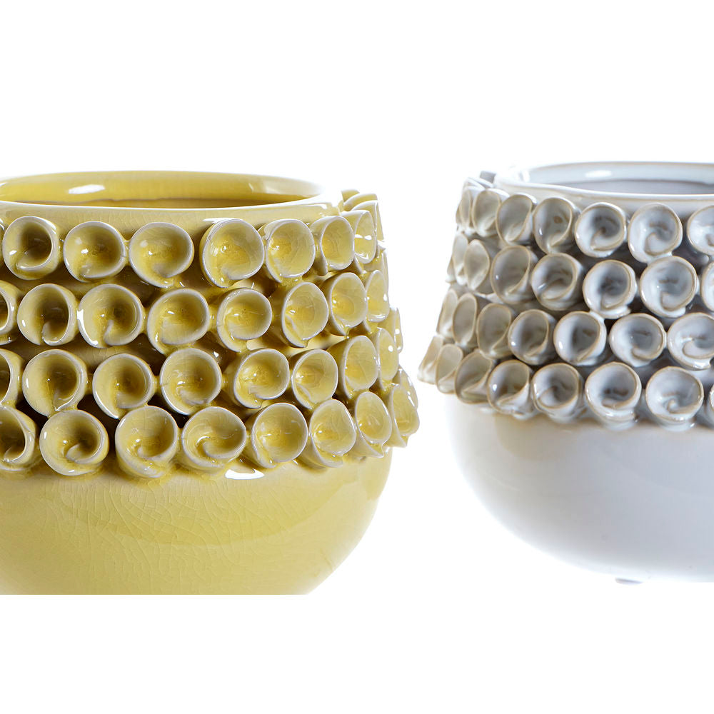 Vaso DKD Home Decor Bianco Ocra Gres Moderno (17 x 17 x 13.5 cm) (2 pezzi)