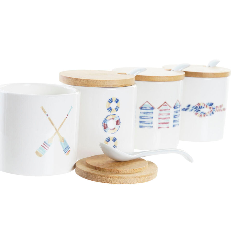 Portazucchero DKD Home Decor Bianco Marinaio Bambù Dolomite (175 ml) (7,5 x 7,5 x 7,5 cm) (4 Unità)
