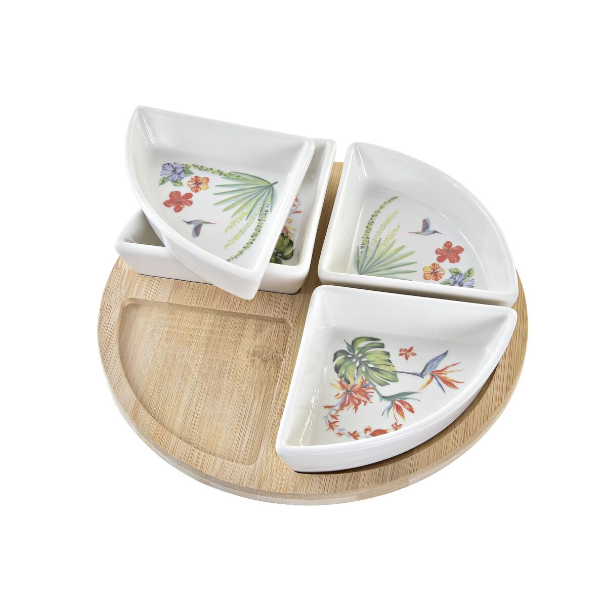 Set da Aperitivo DKD Home Decor Naturale Bianco Multicolore Bambù Gres Tropicale (21,5 x 21,5 x 1 cm) (5 pcs)