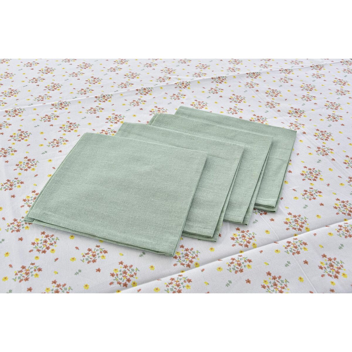 Biancheria da tavola DKD Home Decor Fiori Poliestere Cotone Verde (150 x 150 x 0,5 cm)