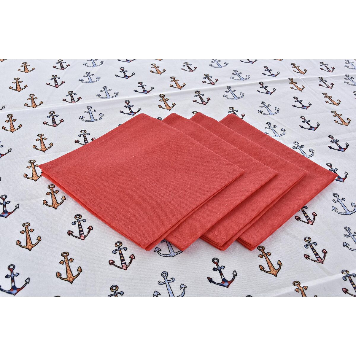 Set biancheria da tavola DKD Home Decor Rosso Azzurro Poliestere Cotone (150 x 150 x 0,5 cm) (2 Unità)