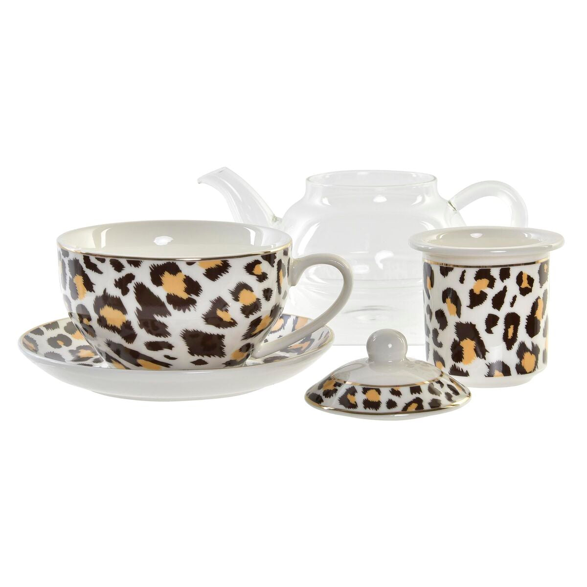 Teiera DKD Home Decor Leopardo Cristallo Porcellana (250 ml) (2 Unità)