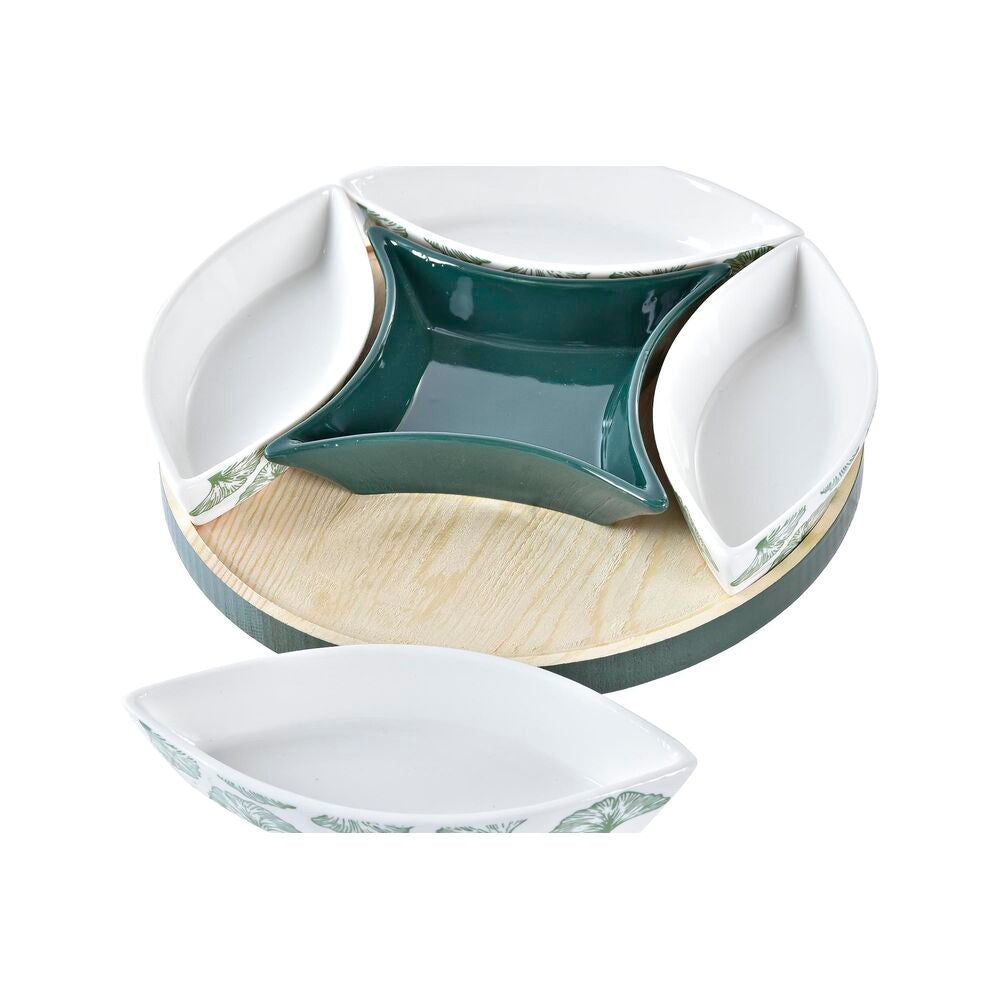 Set da Aperitivo DKD Home Decor Legno Fogli Verde Gres (22 x 22 x 1 cm) (6 Pezzi)