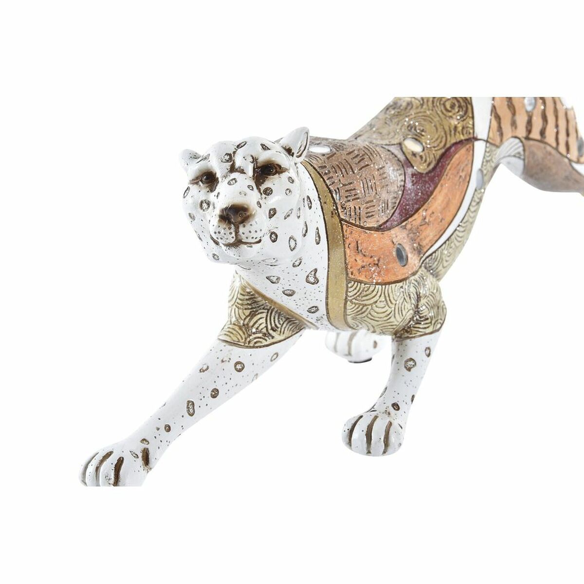 Statua Decorativa DKD Home Decor 37 x 10 x 13 cm Arancio Bianco Leopardo Coloniale