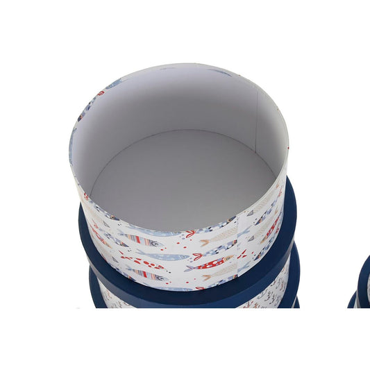 Set di Scatole per Sistemare Impilabili DKD Home Decor Marino Righe Bianco Blu Marino Cartone (37,5 x 37,5 x 18 cm)
