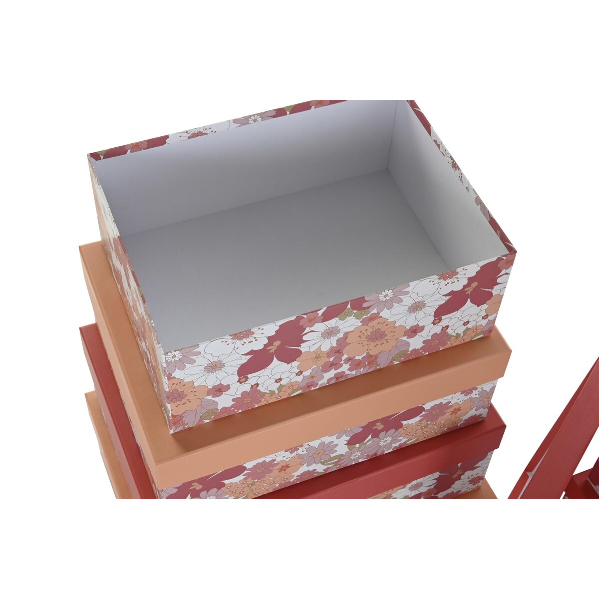 Set di Scatole per Sistemare Impilabili DKD Home Decor Fiori Cartone