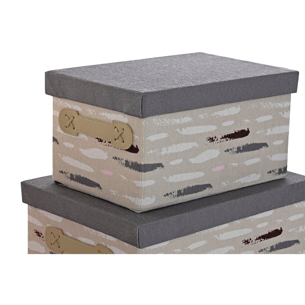Set di Scatole per Sistemare Impilabili DKD Home Decor Marrone Grigio Arancio Poliestere (40 x 30 x 20 cm) (3 Unità)