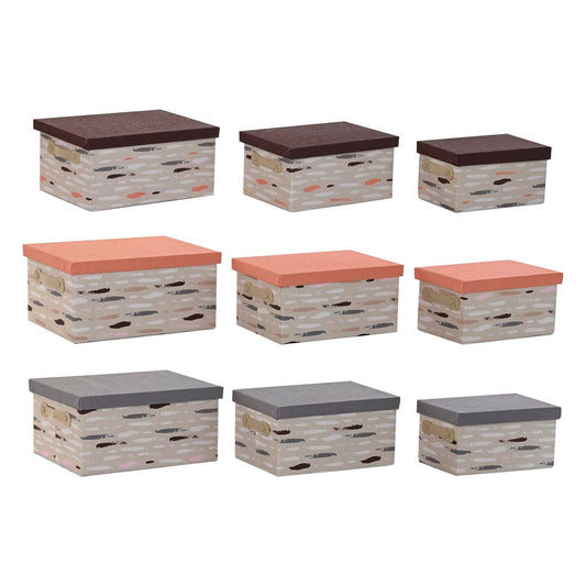 Set di Scatole per Sistemare Impilabili DKD Home Decor Marrone Grigio Arancio Poliestere (40 x 30 x 20 cm) (3 Unità)