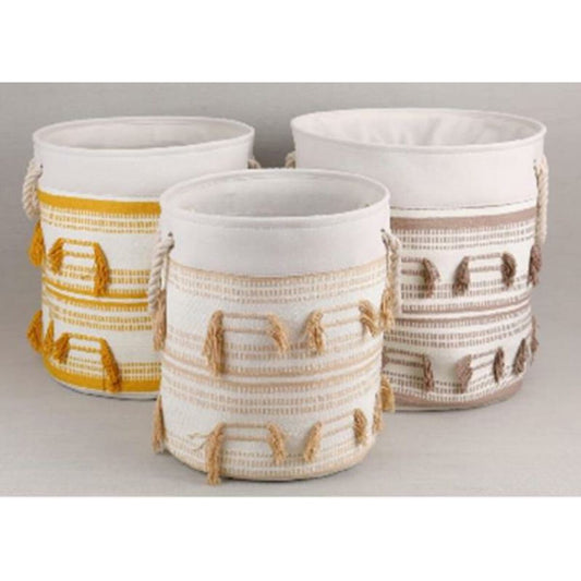 Set di Cestini DKD Home Decor Poliestere Cotone Frange Boho (43 x 43 x 45 cm)