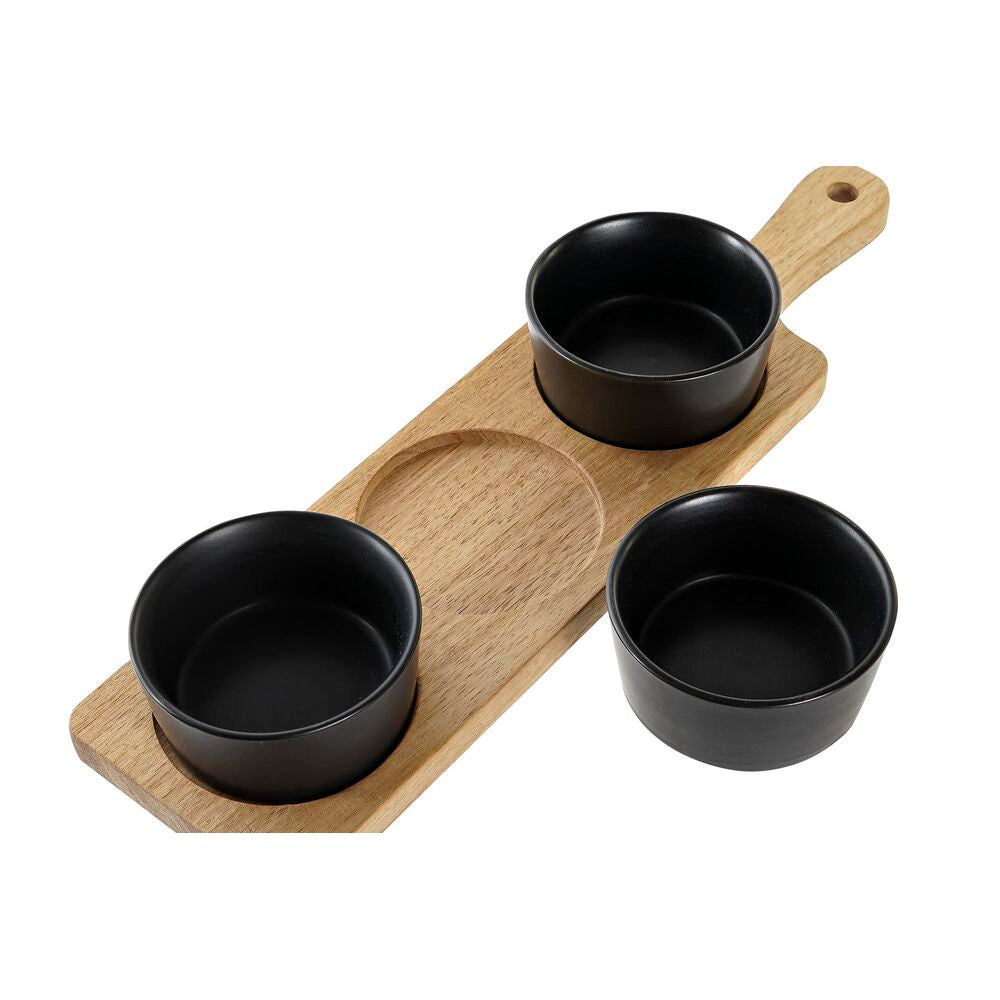 Vassoio per aperitivi DKD Home Decor 4 Pezzi Naturale Nero Acacia Gres (38 x 10 x 5,2 cm)