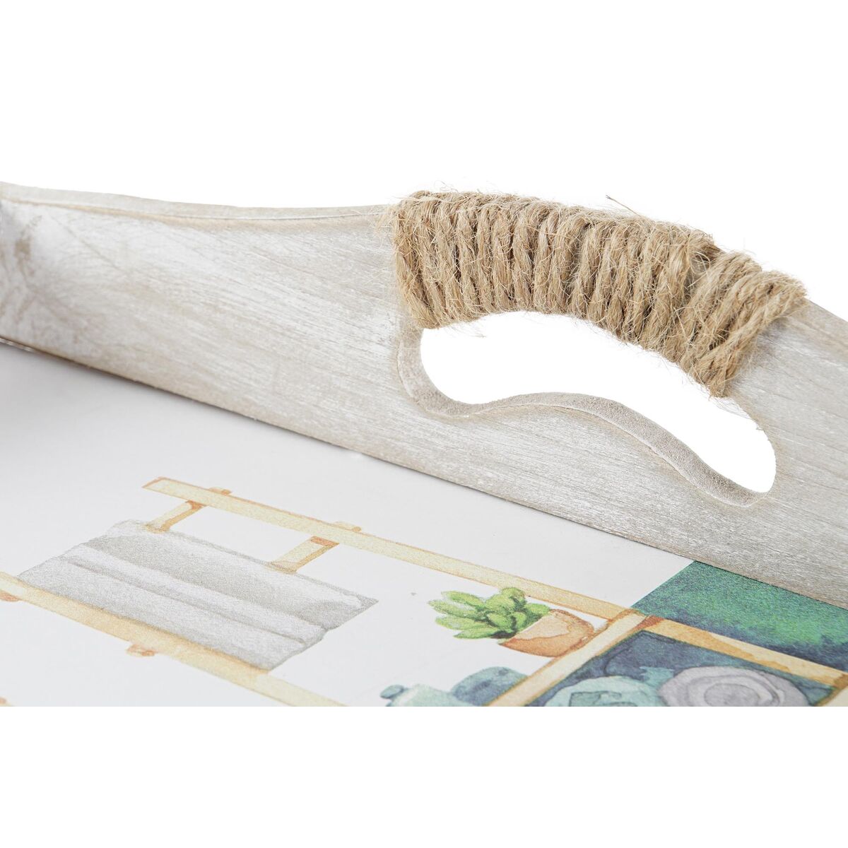 Set Vassoi decorati DKD Home Decor Beige Verde Legno MDF (2 Pezzi) (40 x 30 x 6 cm) (2 Unità)