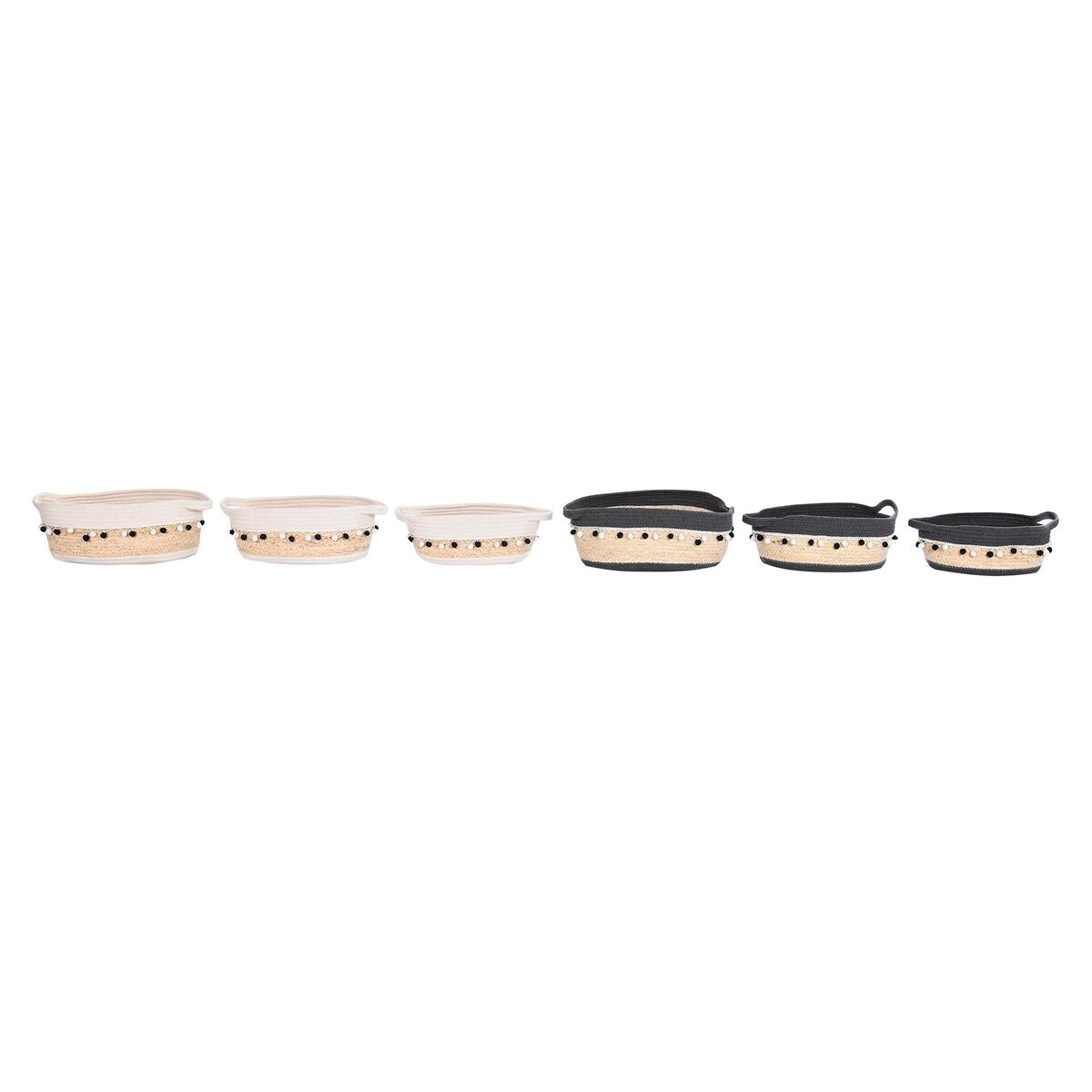 Set di Cestini DKD Home Decor Grigio Bianco Fibra naturale Boho (36 x 26 x 15 cm) (2 Unità)
