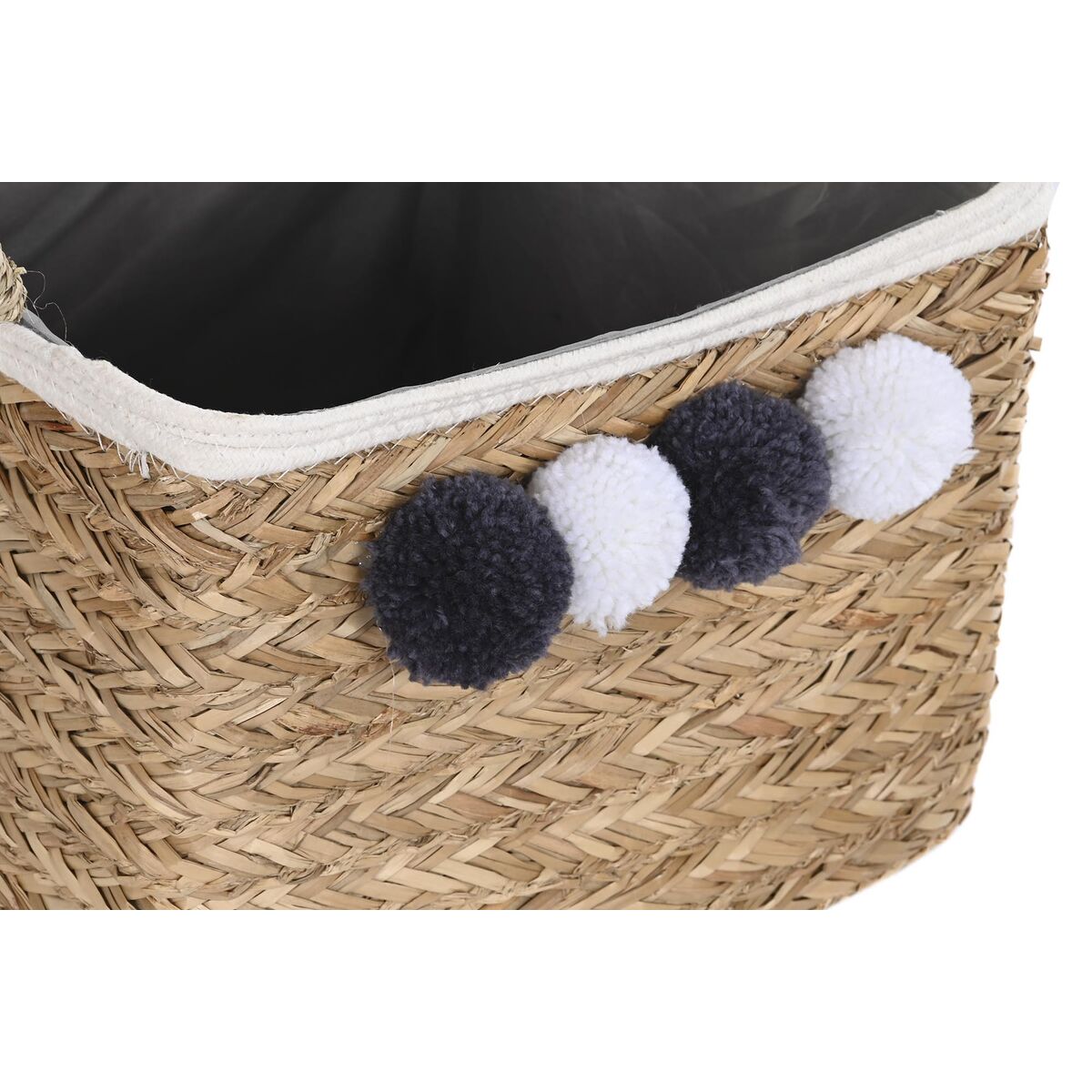 Set di Cestini DKD Home Decor Naturale Cotone Pompon Fibra naturale (33 x 33 x 25 cm)