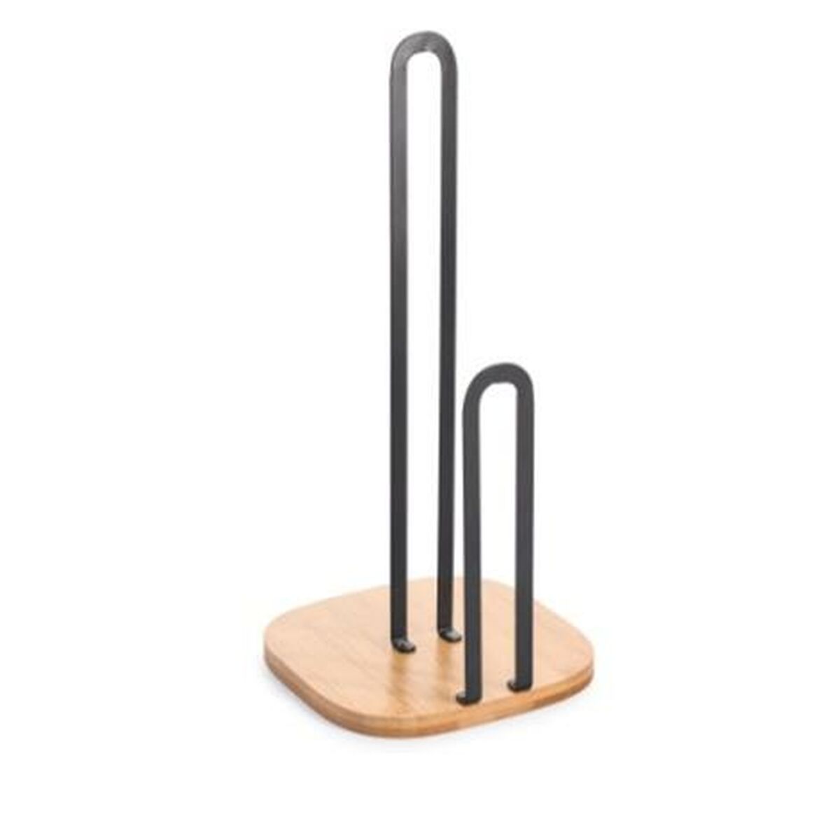 Portarotolo di Carta da Cucina DKD Home Decor Naturale Nero Acciaio Bambù (16 x 16 x 31,3 cm)