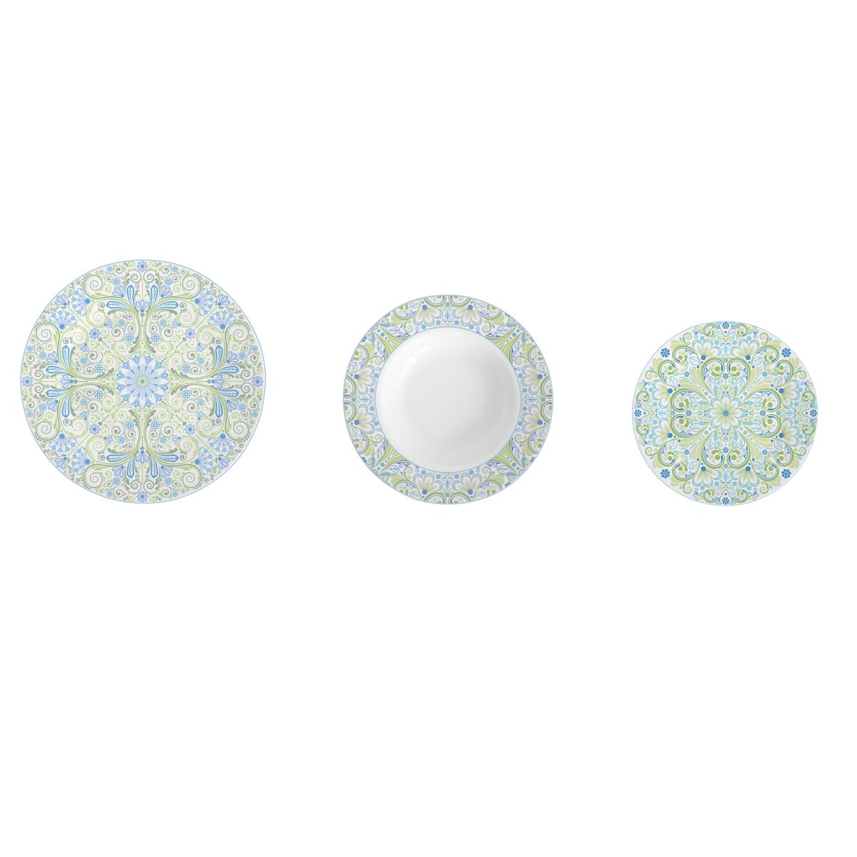 Set di Stoviglie DKD Home Decor Porcellana Azzurro Verde 18 Pezzi