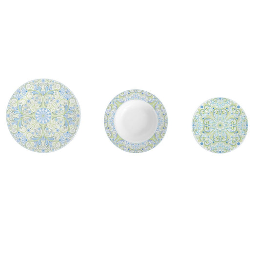 Set di Stoviglie DKD Home Decor Porcellana Azzurro Verde 18 Pezzi