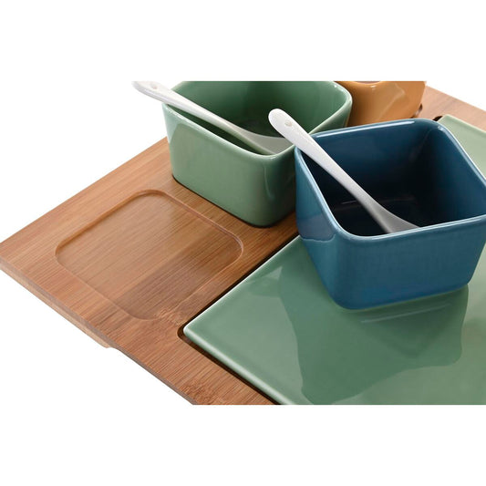 Set da Aperitivo DKD Home Decor Porcellana Multicolore Bambù 8 Pezzi (30 x 30 x 6 cm)