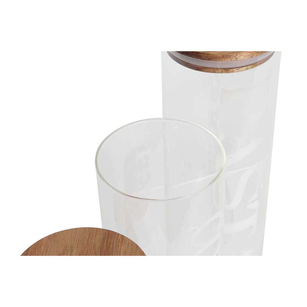 Set di 3 Barattoli DKD Home Decor Naturale Trasparente Acacia Lettere Vetro Borosilicato (10,2 x 10,2 x 27,7 cm)